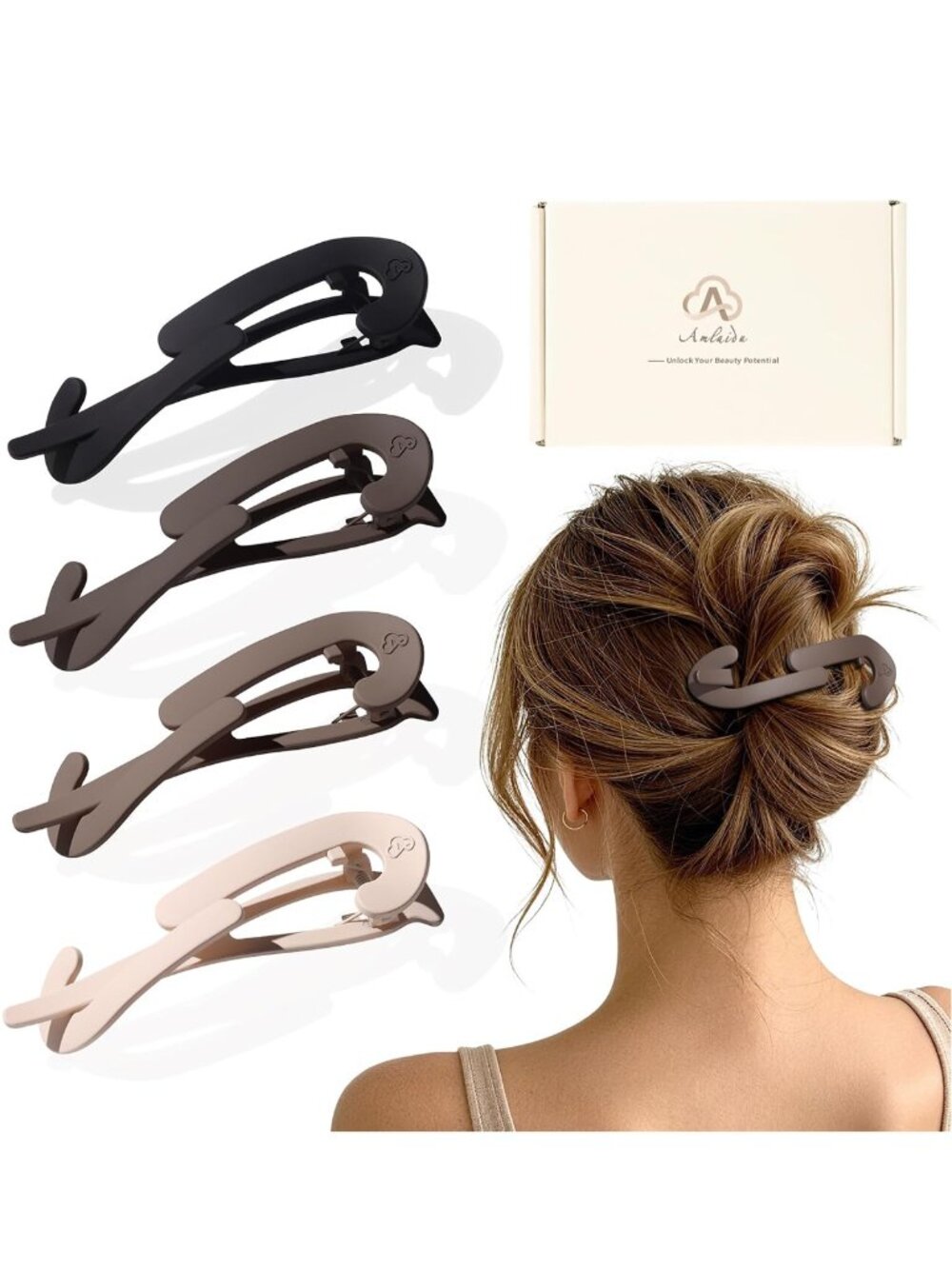New Amlaidu Large Twist Flat Hair Clips 4pcs